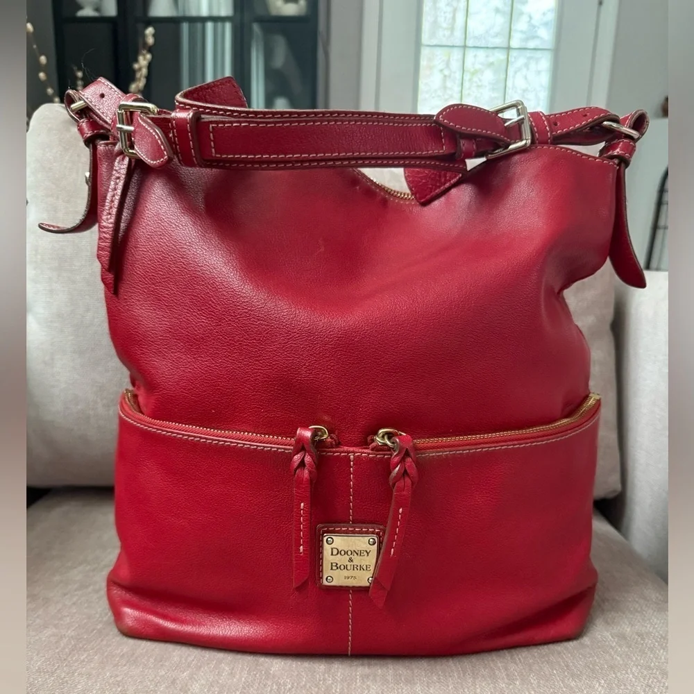 Dooney&Bourke Red Dillen Pebbled Leather Satchel Shoulder Bag